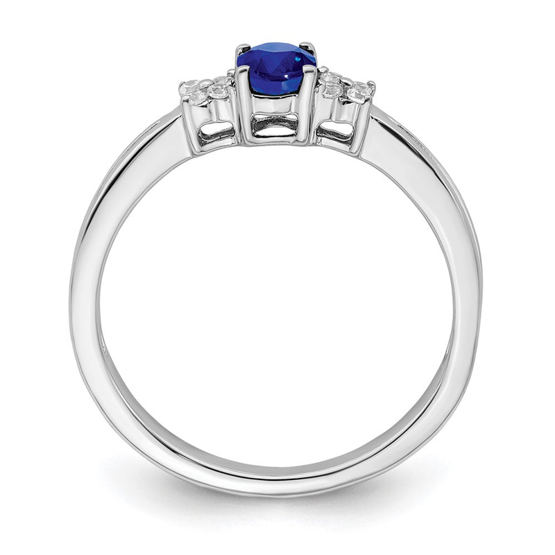 14k White Gold Oval Sapphire and Real Diamond Ring
