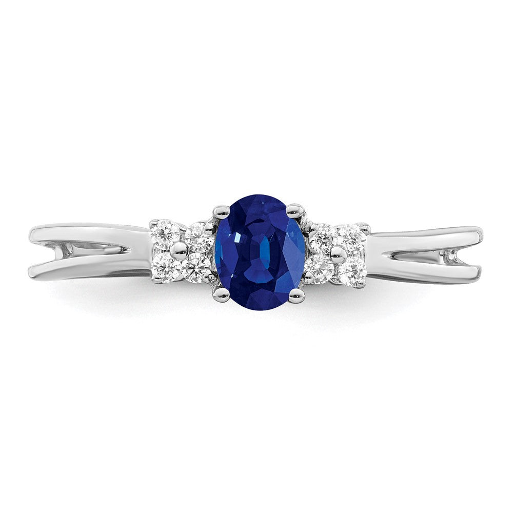 14k White Gold Oval Sapphire and Real Diamond Ring