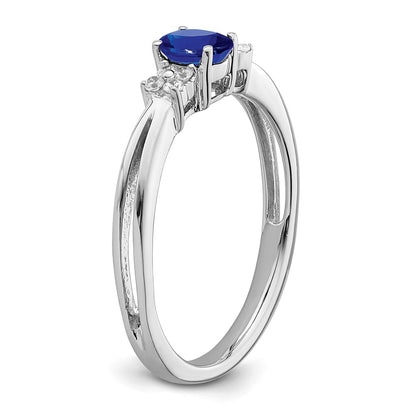 14k White Gold Oval Sapphire and Real Diamond Ring