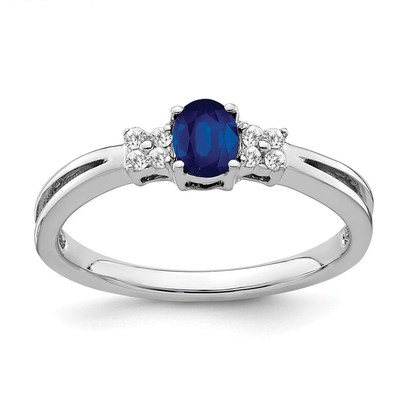 14k White Gold Oval Sapphire and Real Diamond Ring