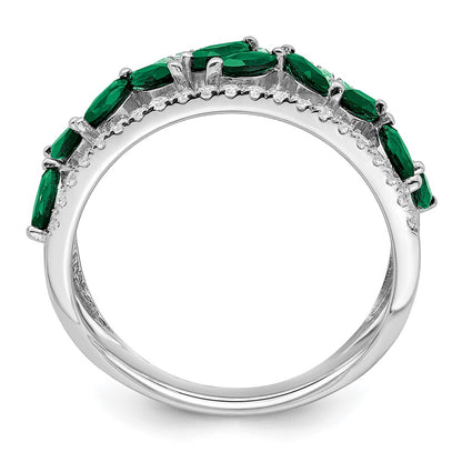 14k White Gold Marquise Created Emerald and Real Diamond Ring