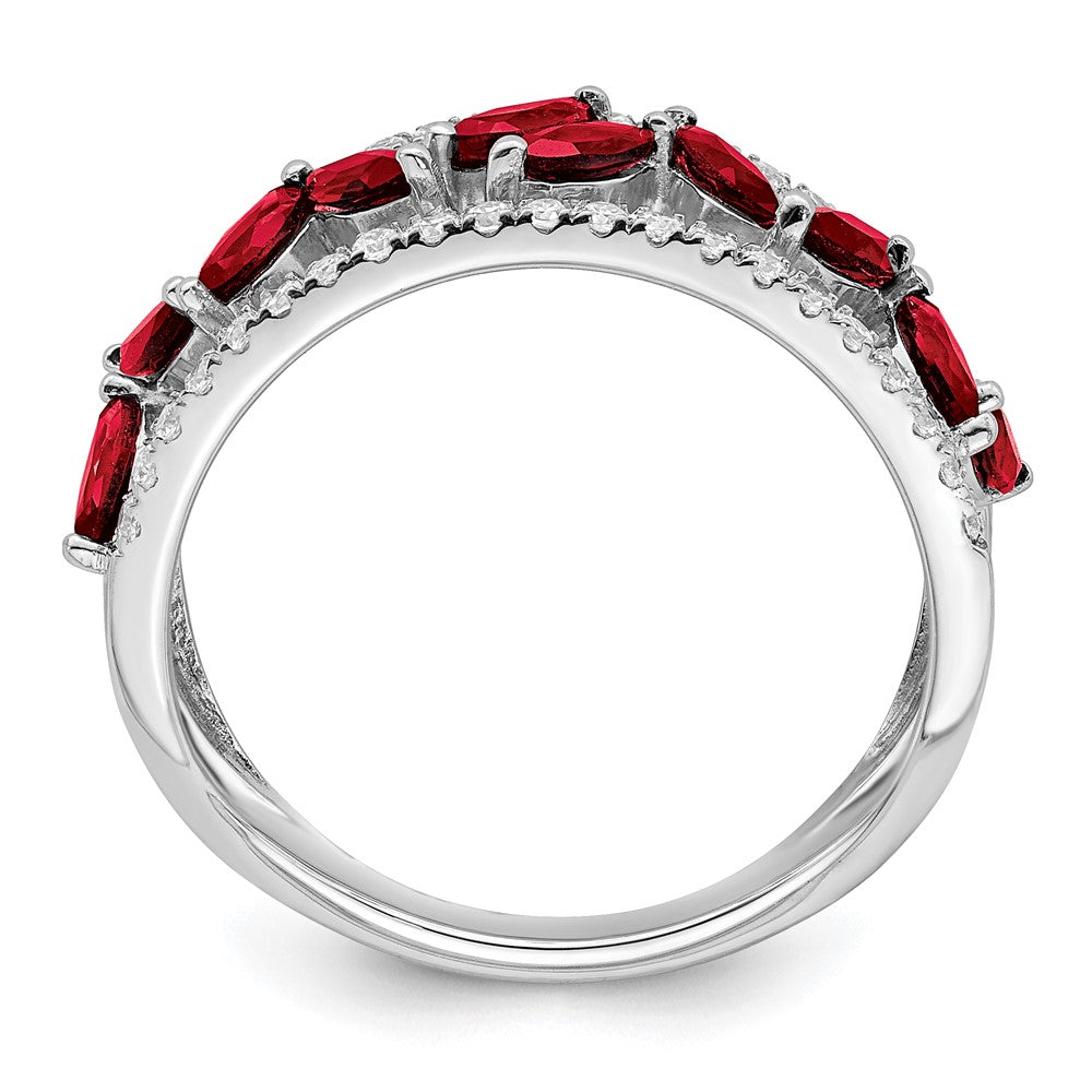14k White Gold Marquise Created Ruby and Real Diamond Ring
