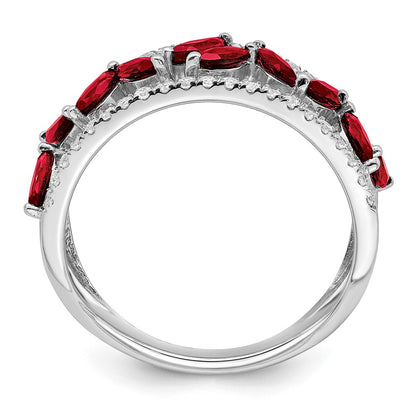 14k White Gold Marquise Created Ruby and Real Diamond Ring