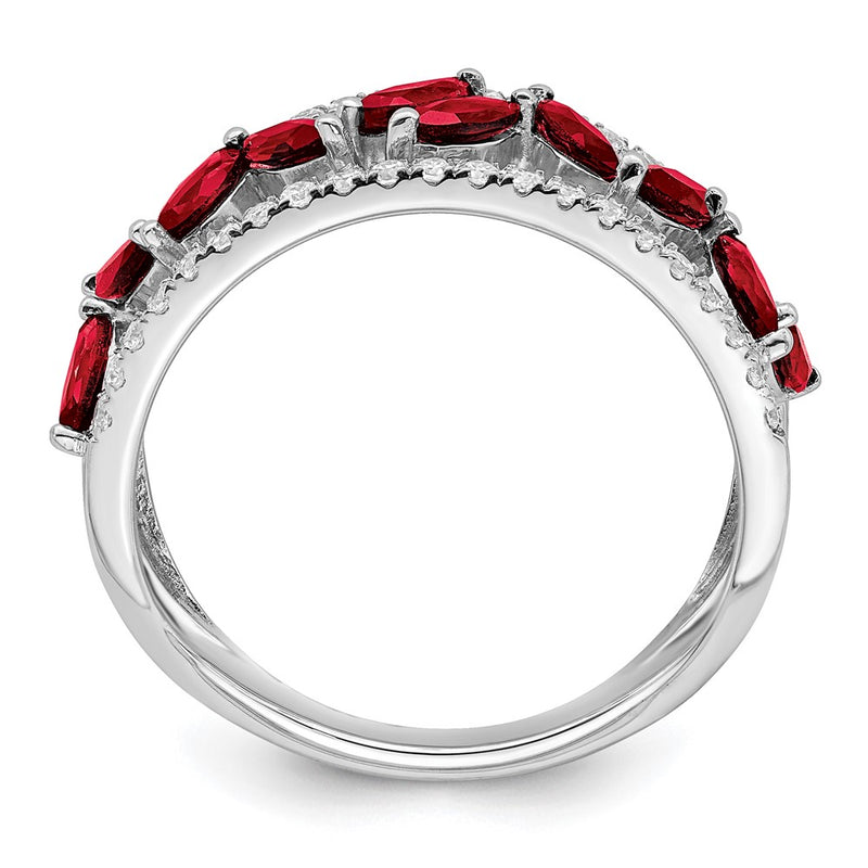 14k White Gold Marquise Created Ruby and Real Diamond Ring
