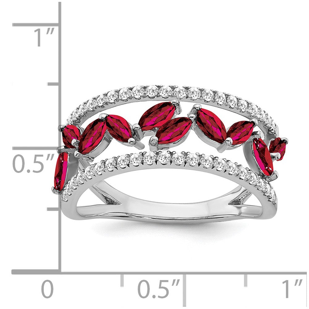 14k White Gold Marquise Created Ruby and Real Diamond Ring