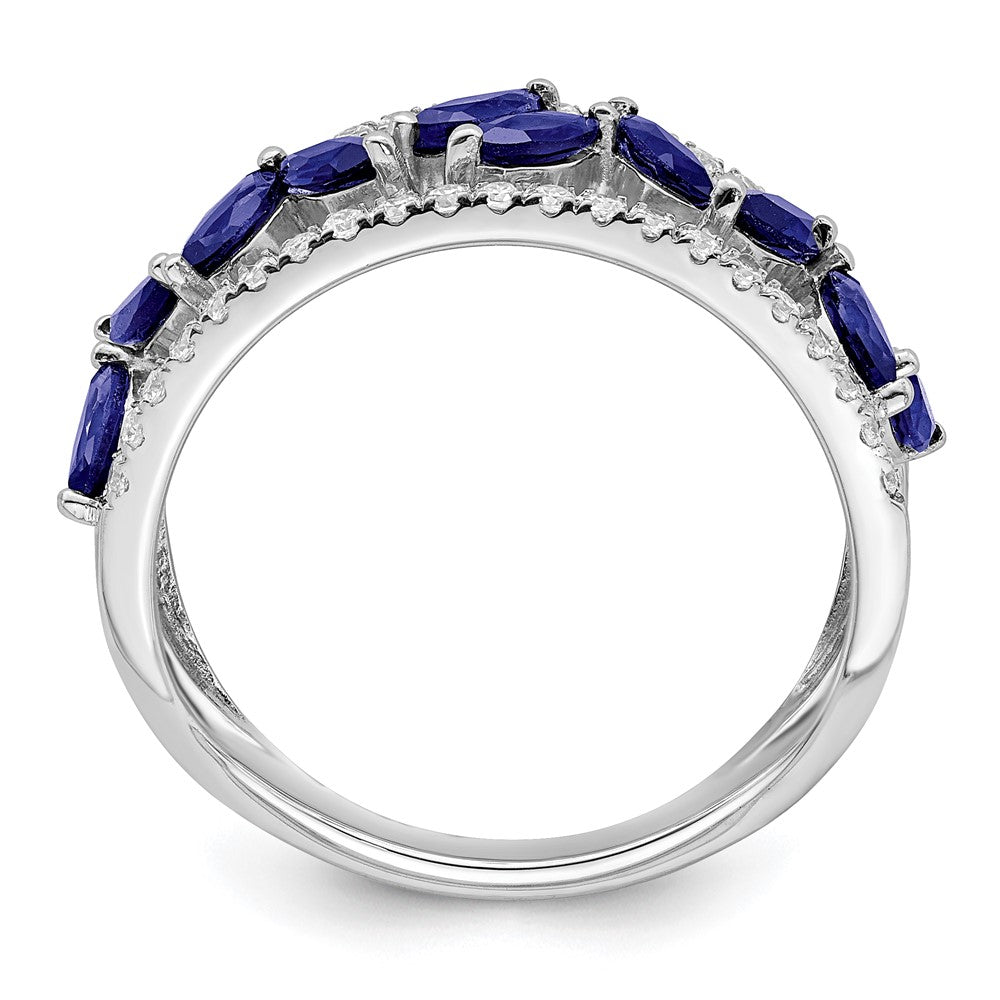 14k White Gold Marquise Created Sapphire and Real Diamond Ring
