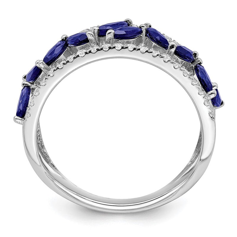 14k White Gold Marquise Created Sapphire and Real Diamond Ring