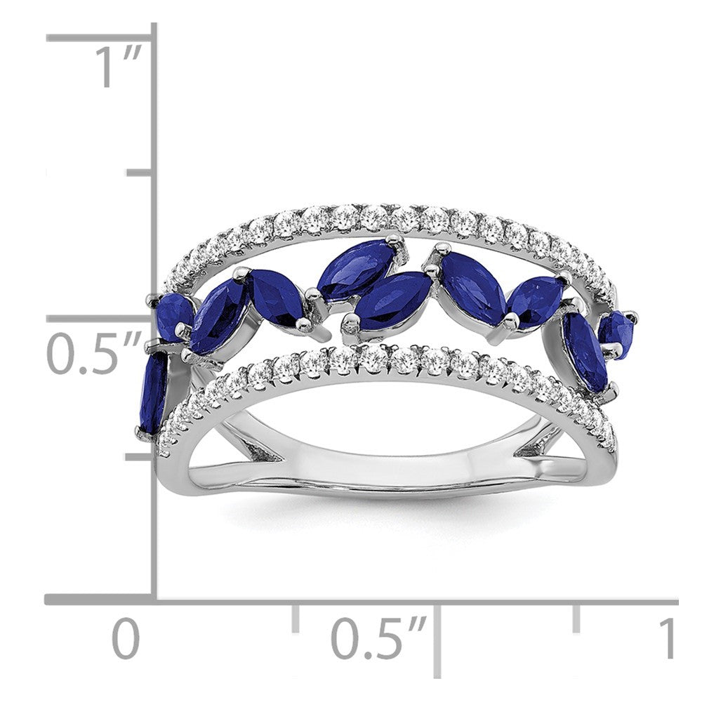 14k White Gold Marquise Created Sapphire and Real Diamond Ring