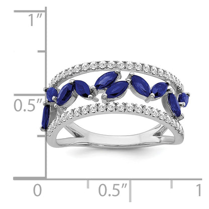 14k White Gold Marquise Created Sapphire and Real Diamond Ring