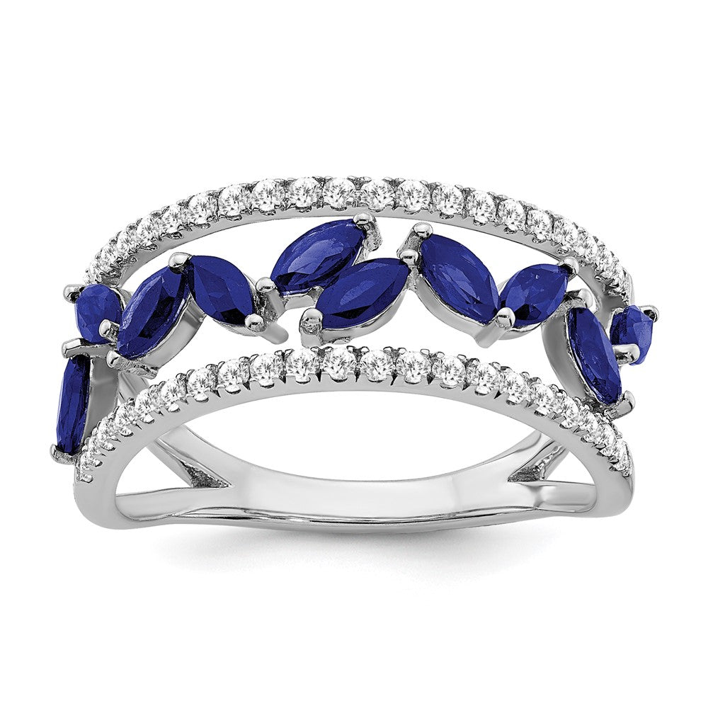 14k White Gold Marquise Created Sapphire and Real Diamond Ring