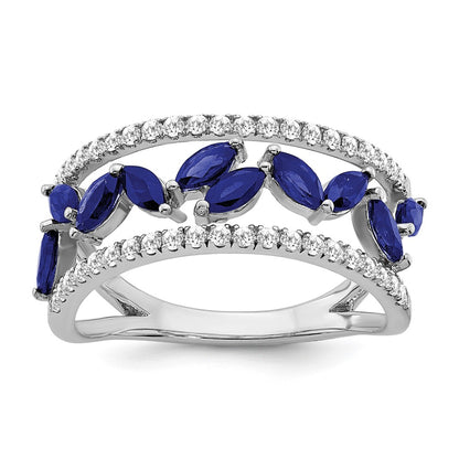 14k White Gold Marquise Created Sapphire and Real Diamond Ring