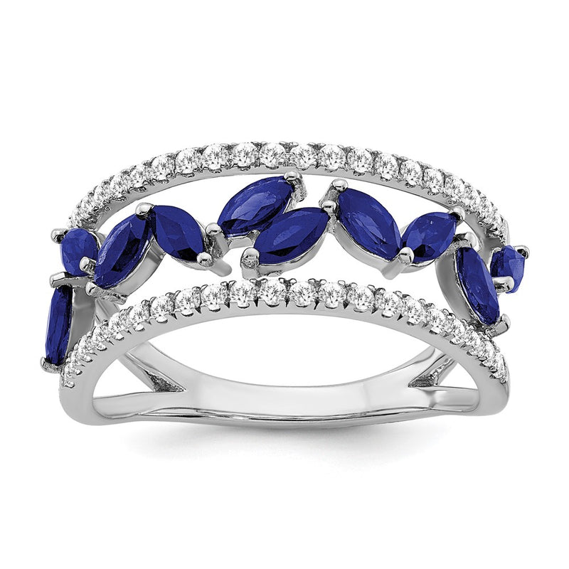 14k White Gold Marquise Created Sapphire and Real Diamond Ring