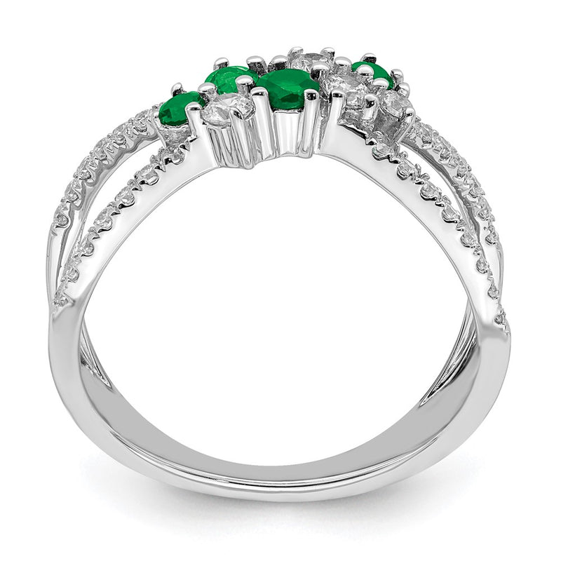 14k White Gold Emerald and Real Diamond Ring