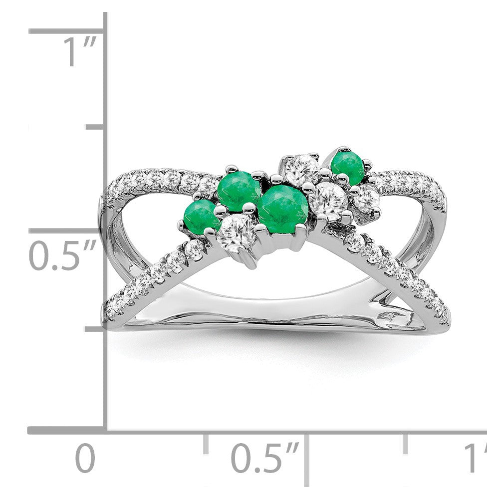 14k White Gold Emerald and Real Diamond Ring