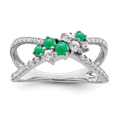 14k White Gold Emerald and Real Diamond Ring