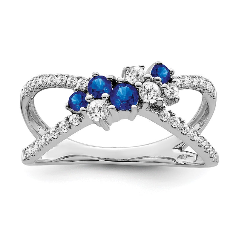 14k White Gold Sapphire and Real Diamond Ring