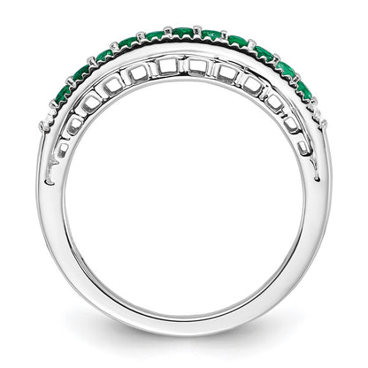 14k White Gold Emerald and Real Diamond Band