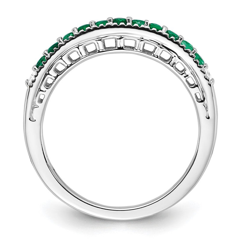 14k White Gold Emerald and Real Diamond Band