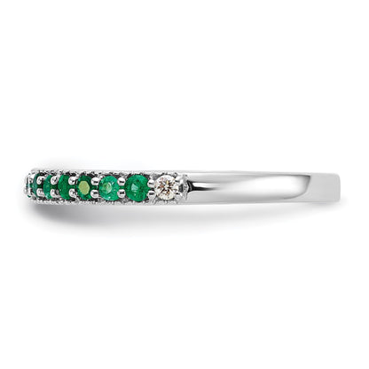14k White Gold Emerald and Real Diamond Band