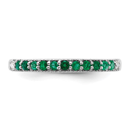 14k White Gold Emerald and Real Diamond Band