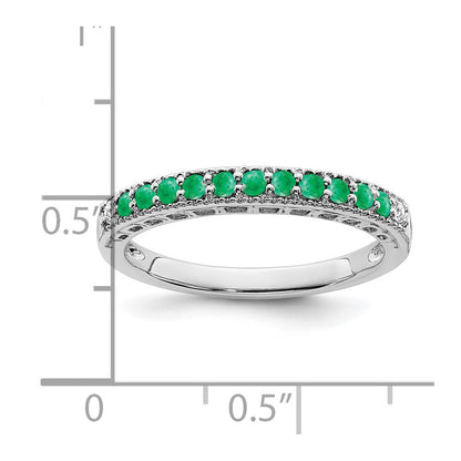 14k White Gold Emerald and Real Diamond Band