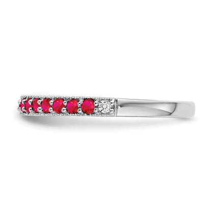 14k White Gold Ruby and Real Diamond Band
