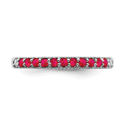 14k White Gold Ruby and Real Diamond Band