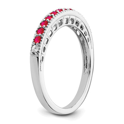 14k White Gold Ruby and Real Diamond Band