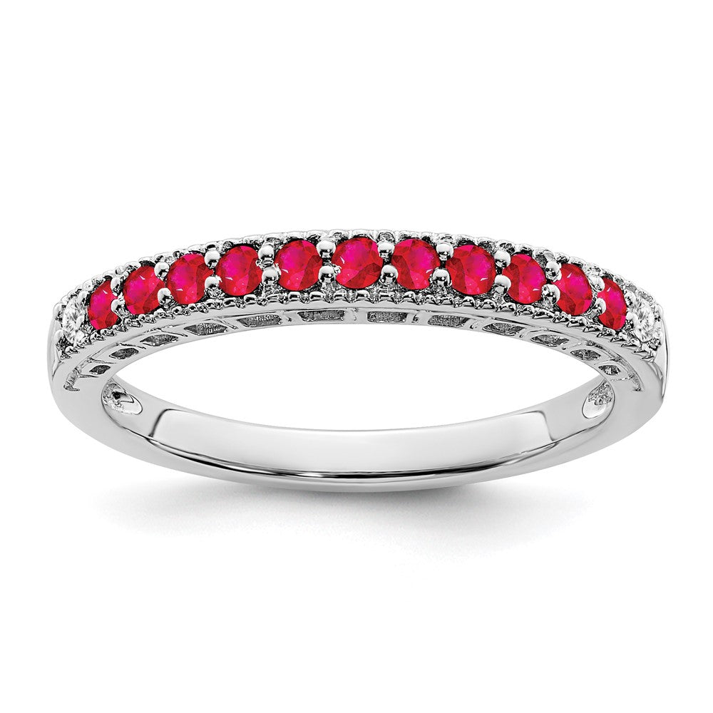 14k White Gold Ruby and Real Diamond Band