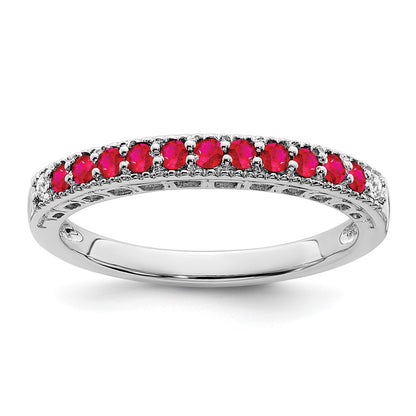 14k White Gold Ruby and Real Diamond Band