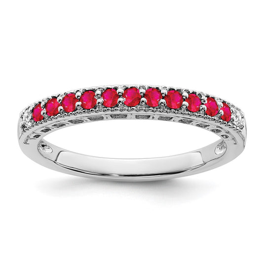 14k White Gold Ruby and Real Diamond Band