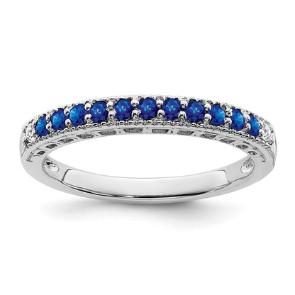 14k White Gold Sapphire and Real Diamond Band