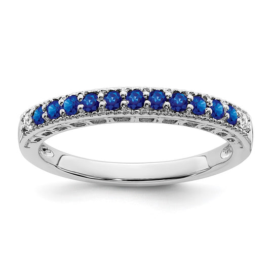 14k White Gold Sapphire and Real Diamond Band