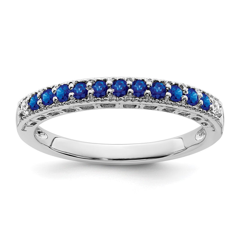 14k White Gold Sapphire and Real Diamond Band