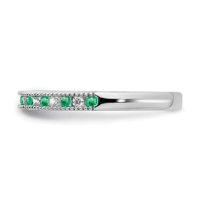 14k White Gold Emerald and Real Diamond Band