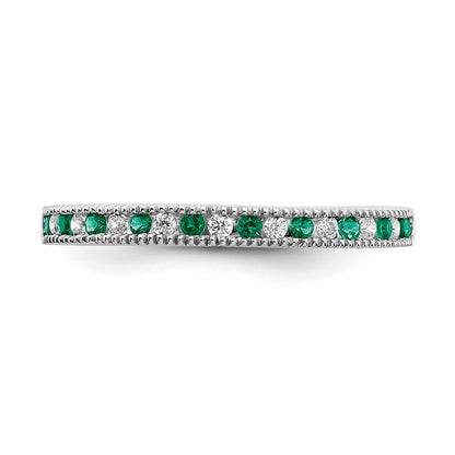 14k White Gold Emerald and Real Diamond Band