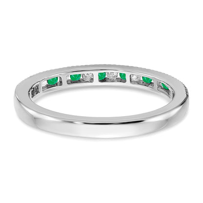 14k White Gold Emerald and Real Diamond Band