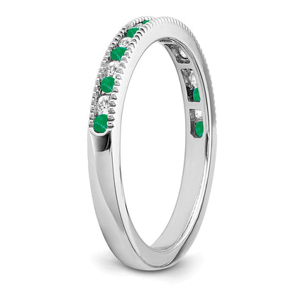 14k White Gold Emerald and Real Diamond Band
