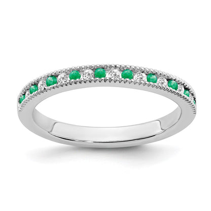 14k White Gold Emerald and Real Diamond Band