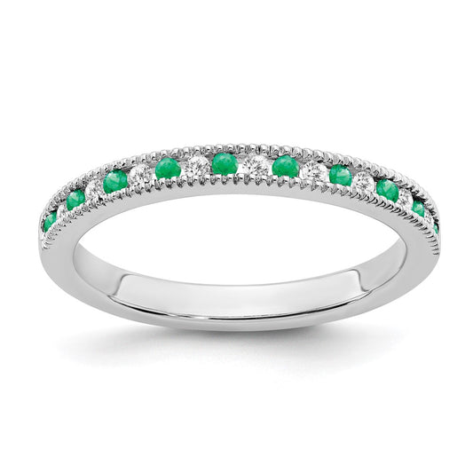 14k White Gold Emerald and Real Diamond Band