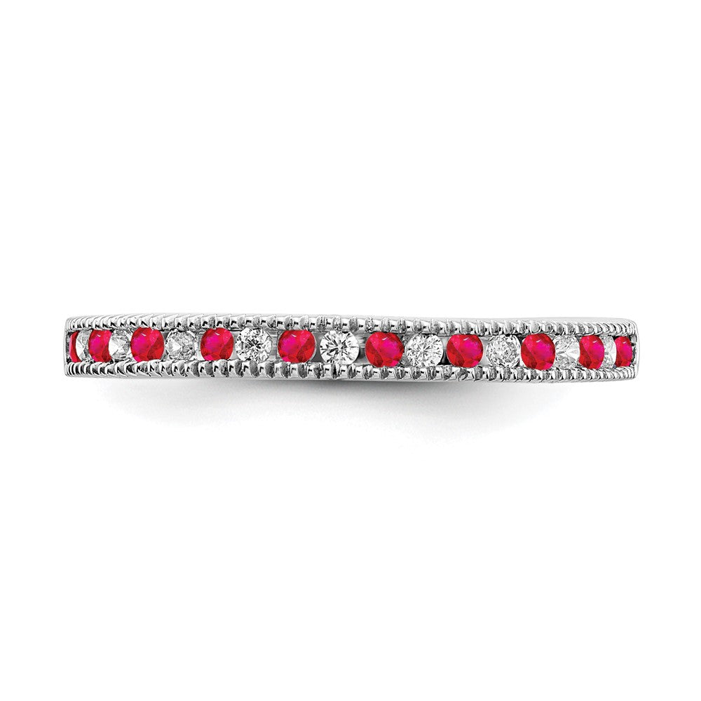 14k White Gold Ruby and Real Diamond Band