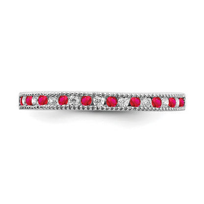 14k White Gold Ruby and Real Diamond Band