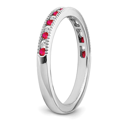 14k White Gold Ruby and Real Diamond Band