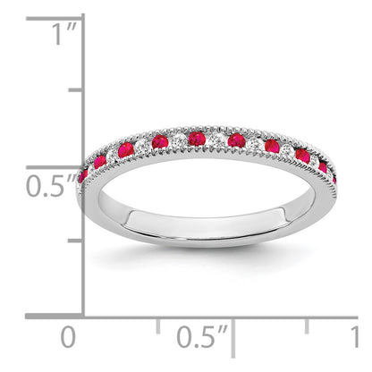 14k White Gold Ruby and Real Diamond Band