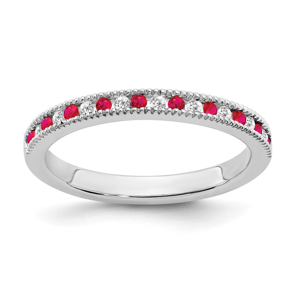 14k White Gold Ruby and Real Diamond Band