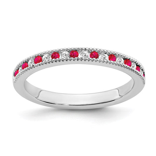 14k White Gold Ruby and Real Diamond Band