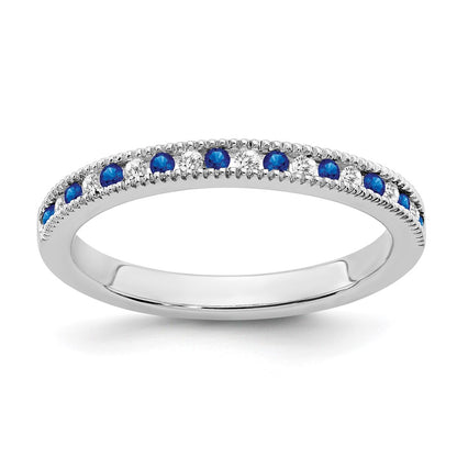 14k White Gold Sapphire and Real Diamond Band