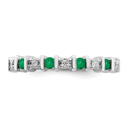 14k White Gold Emerald and Real Diamond Band