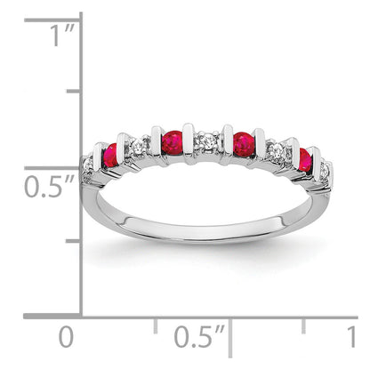 Solid 14k White Gold Simulated Ruby and CZ Band