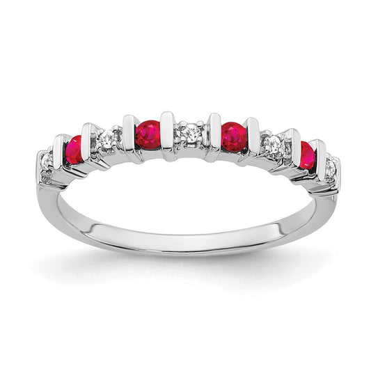 14k White Gold Ruby and Real Diamond Band